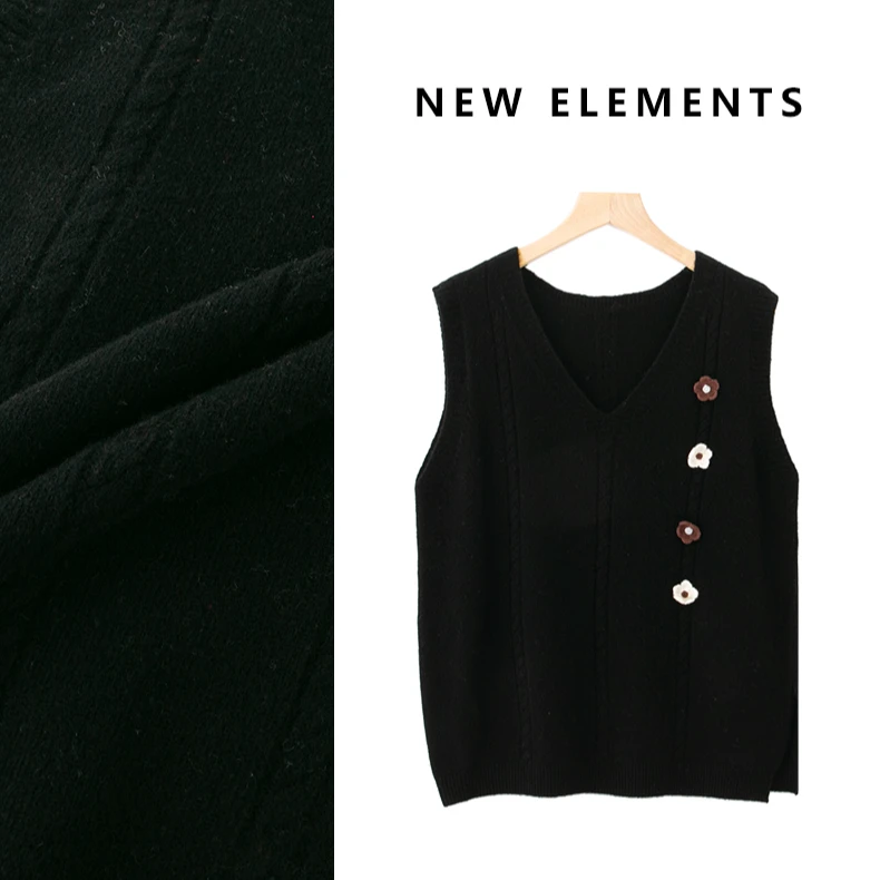 春夏网红复古V领小花朵无袖休闲百搭时尚针织马甲上衣YTY240018