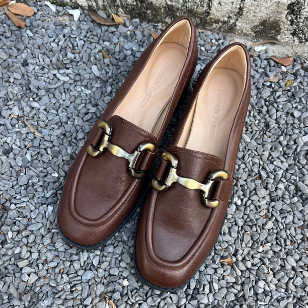 秋季新款深口舒适单鞋女真皮粗跟高跟马衔扣女鞋0593