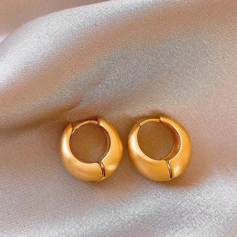 铜合金耳饰 高智淡人法式拉丝哑光圈圈耳环女小众设计高级感耳钉