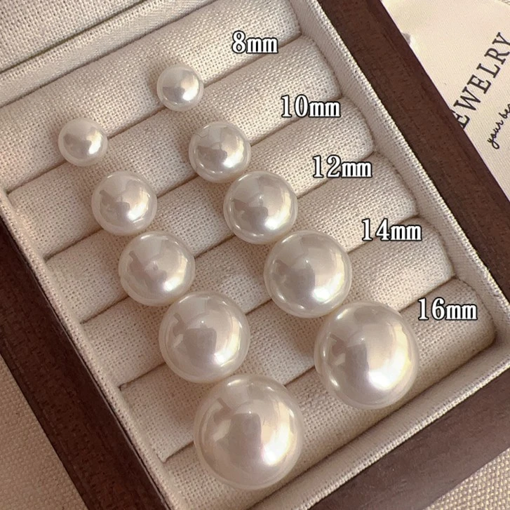 铜合金耳饰 粉光扁圆馒头施家珠珠耳钉女轻奢高级感气质耳环耳饰