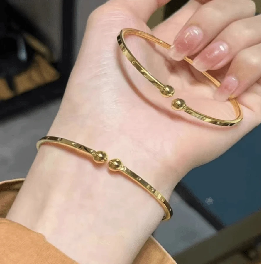 钛钢手镯 2024爆款贵妃镯开口珠珠豆豆手镯洗澡可戴强保色送礼物
