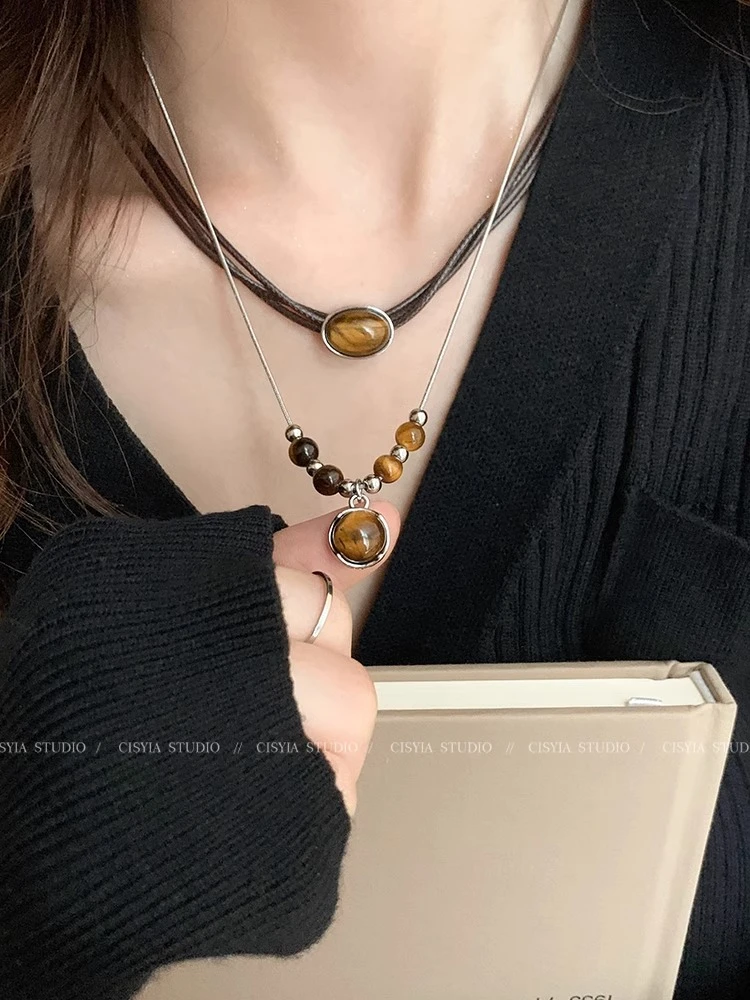 钛钢皮质项链 叠戴choker皮革项链女小众颈链百搭气质锁骨链配饰