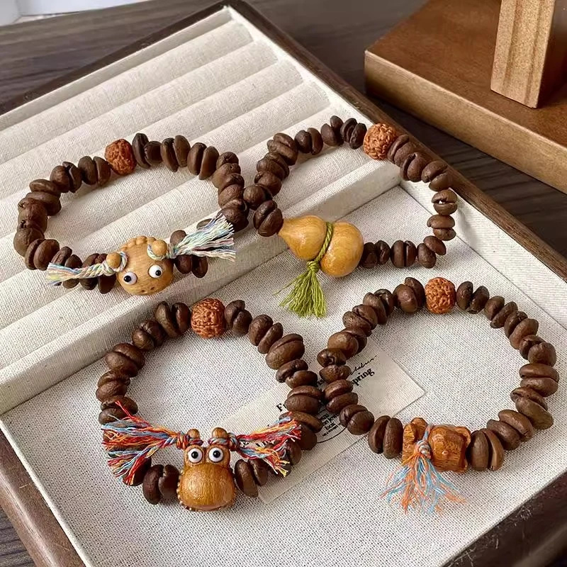 非金属木质手链 咖啡豆串珠女木雕小熊手串男小众设计情侣款手链