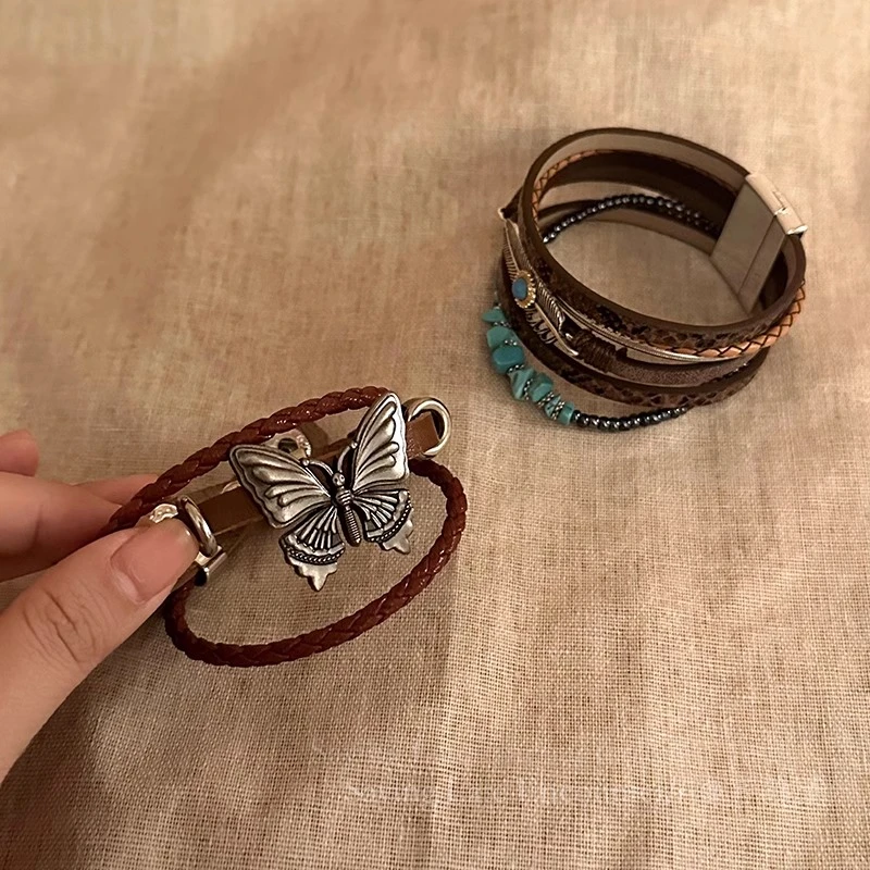 合金皮质手链 手作异域民族风叠戴手链女波西米亚风小众复古手饰