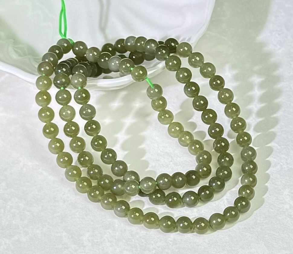 天然和田玉老坑料鸭蛋青俄料碧玉长链108颗项链