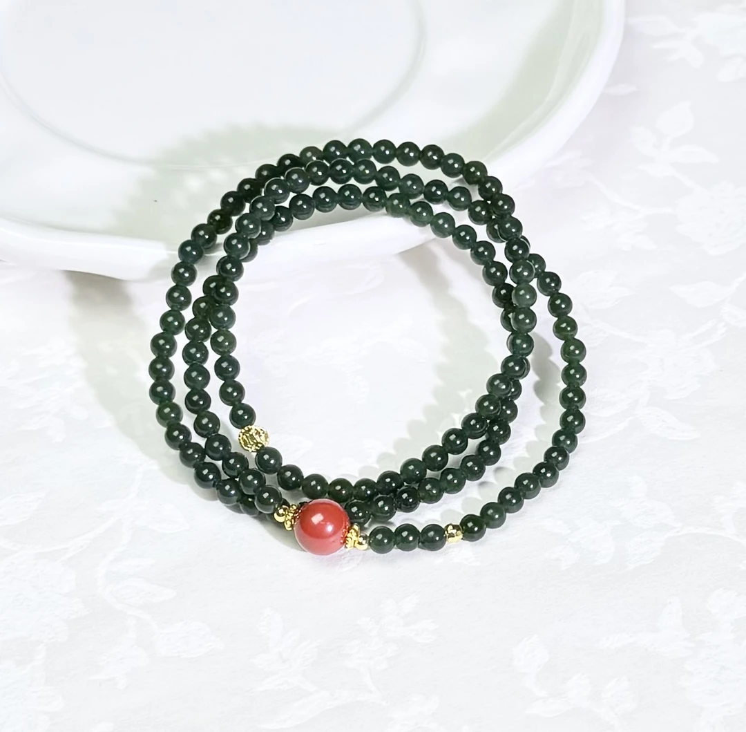 俄料碧玉小米珠三圈手链