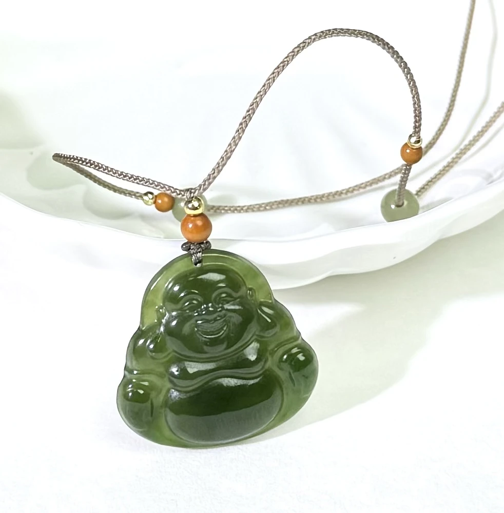 天然和田玉俄料老坑料高冰高透菠菜绿碧玉小佛公吊坠