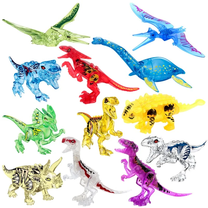 水晶透明世界火盗龙霸王龙暴龙益智暴虐霸王龙玩具沧龙恐龙积木