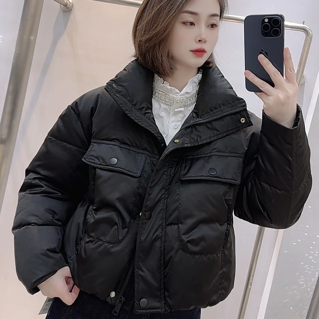 【羽绒服】#8117秋冬潮流极简大口袋加厚羽绒服短款立领小个子百搭