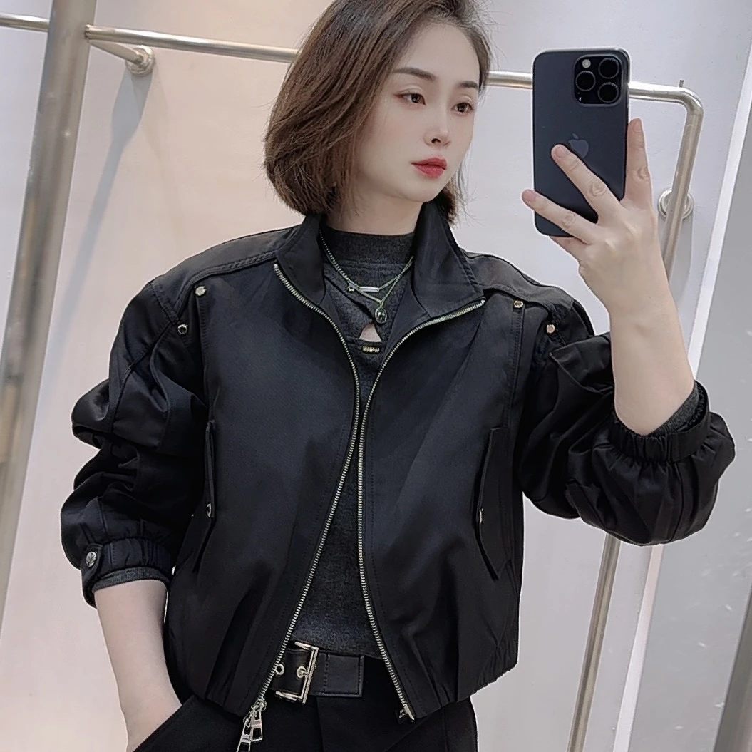 【8813-1加棉】冬季新款夹棉女短外套时尚休闲百搭立领夹克