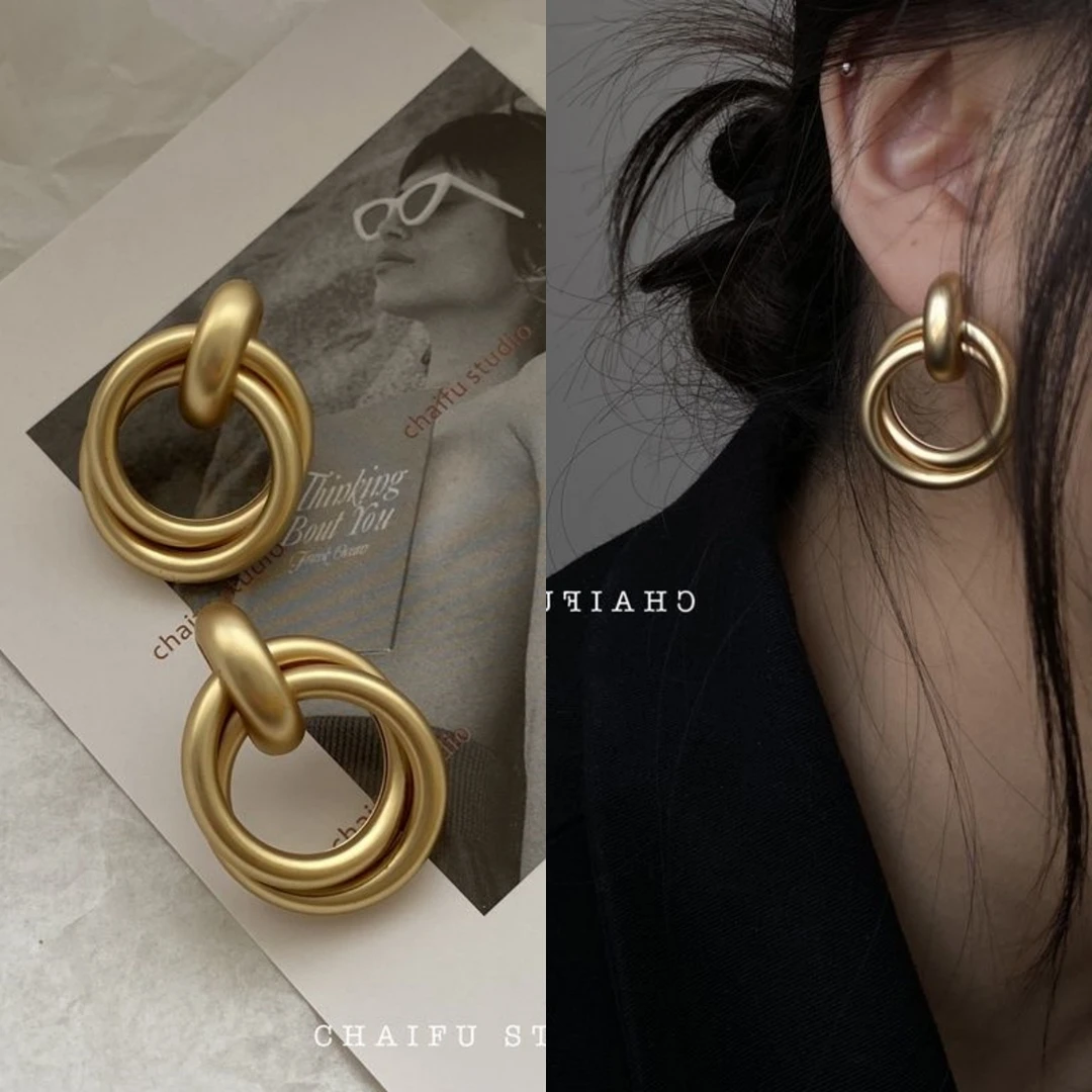 韩国耳环气质网红冷淡风耳坠夸张金属ins圆圈耳钉