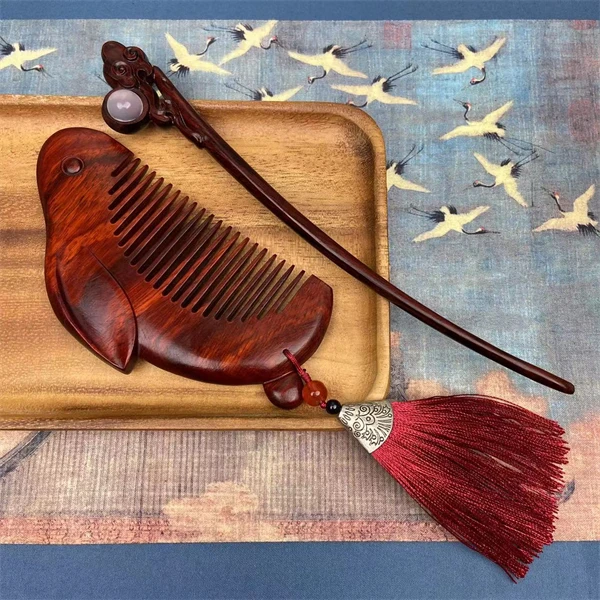 檀木望月兔梳簪套装礼盒装婚庆梳