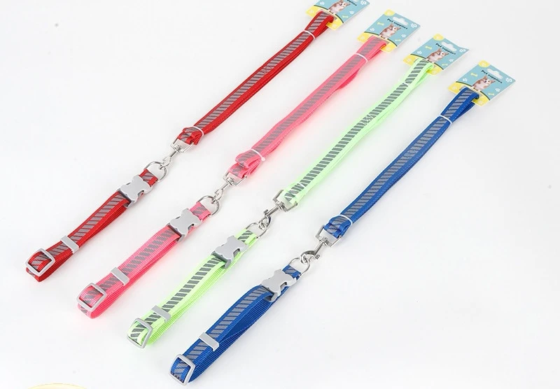 平板狗绳可调节遛狗狗狗牵引绳彩色斜纹反光条宠物胸背带03