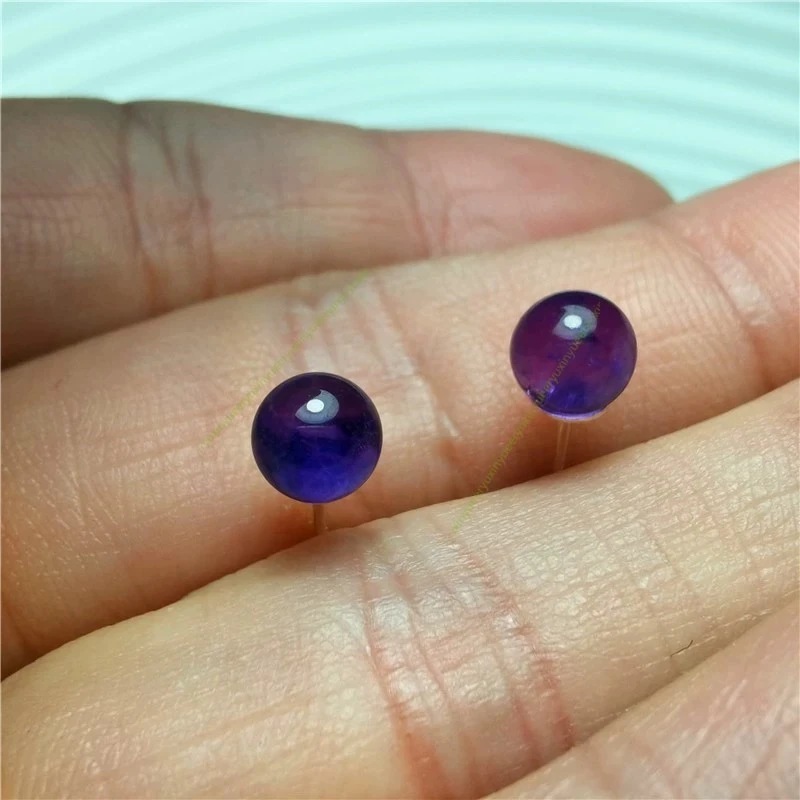 天然紫水晶耳钉925银耳针防过敏6＋mm水晶宝石耳饰多样性发一