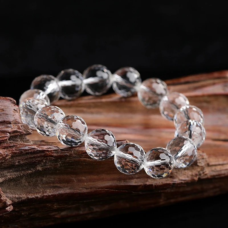 天然白水晶手链128刻面透明珠子10mm散珠串珠手串男女款饰品情侣