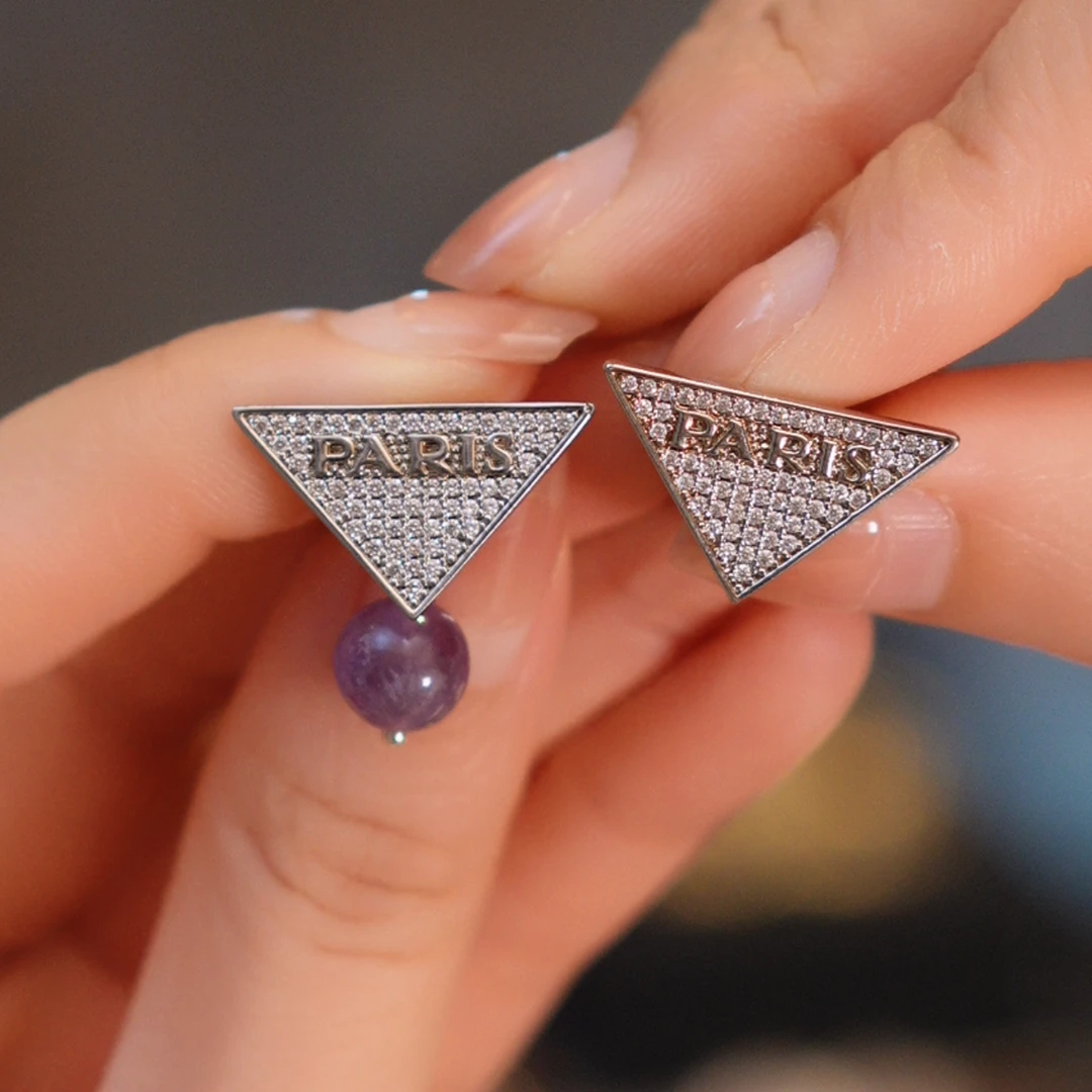 水晶三角徽标耳钉HTMBL016 HTMBL017