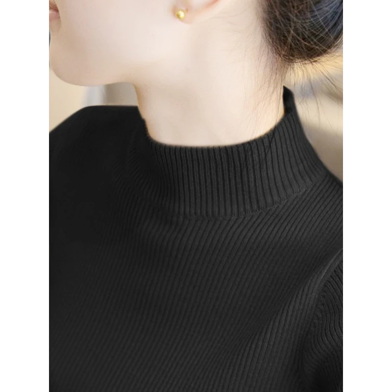 黑色半高领打底衫女秋冬新款毛衣修身气质长袖针织衫紧身内搭上衣