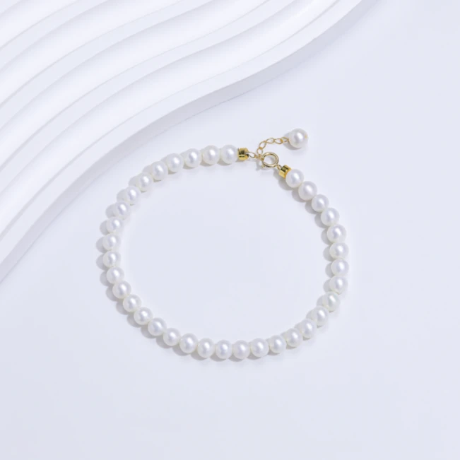 淡水珍珠baby珍珠手链G18k尾链3.5-4.5mm小米珠正圆冷白素款轻奢