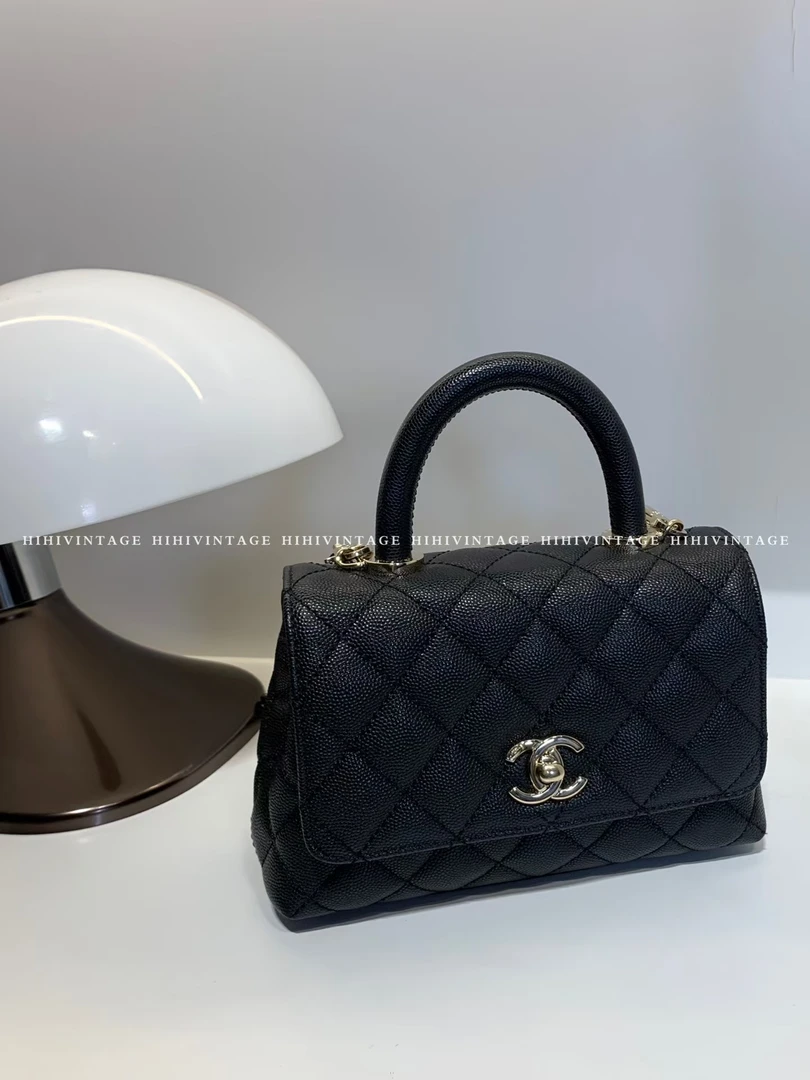 99新 Chanel/香奈儿 HIHI/黑金鱼子酱Cocohandle Mini芯片款