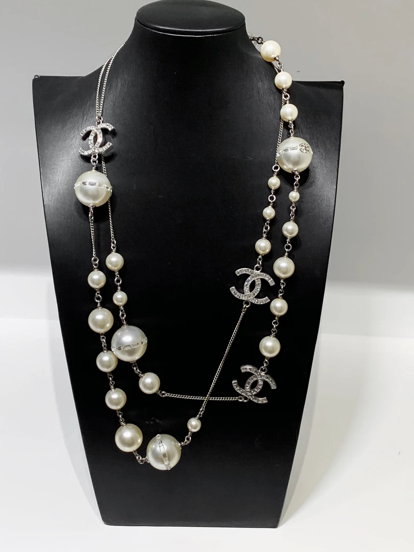 99新 Chanel/香奈儿 Chanel 09P 双C镶钻珍珠项链/10987079