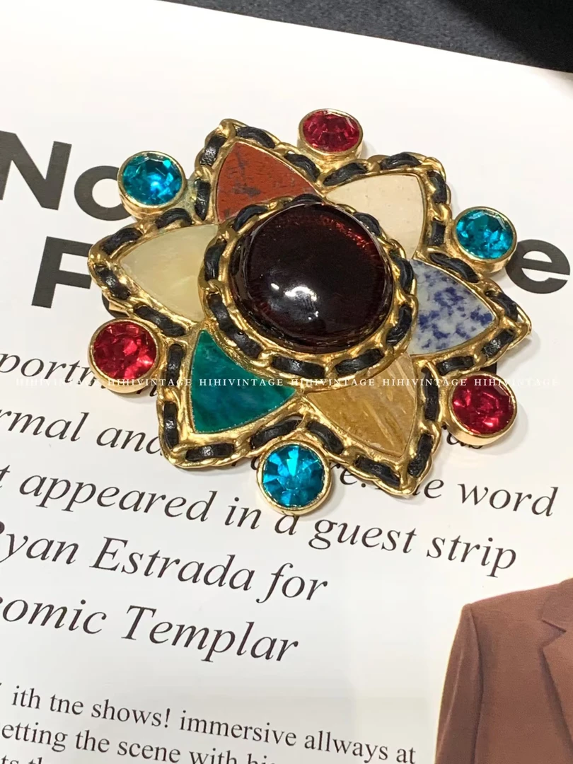 95新 Chanel/香奈儿 HIHI/Chanel 彩色六芒星琉璃胸针3486677