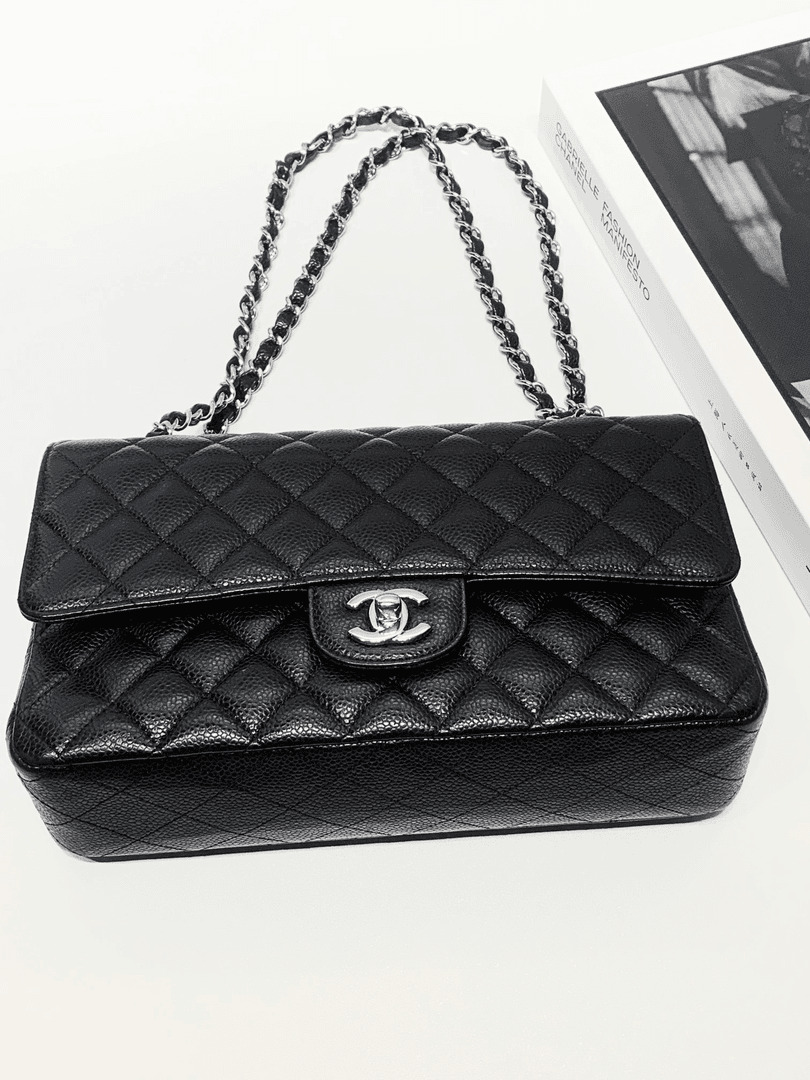 99新 Chanel/香奈儿 HIHI/ 黑银荔枝纹CF中号26开