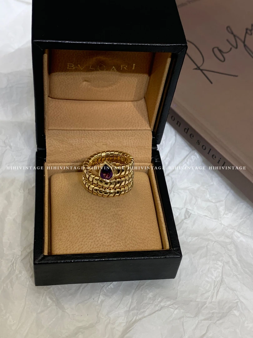 95新 BVLGARI/宝格丽 HIHI/BVLGARI紫色宝石三圈蛇骨戒指11167316