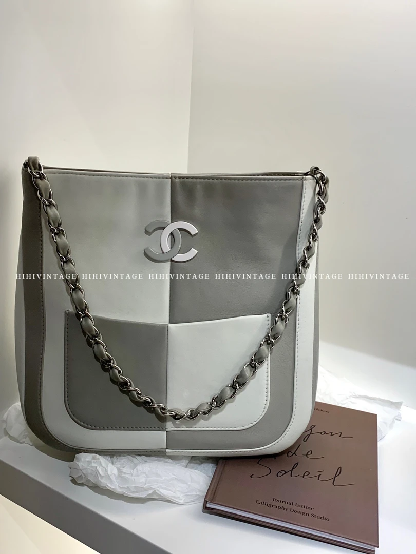 95新  HIHI/Chanel 灰白拼色托特链条包/6372113