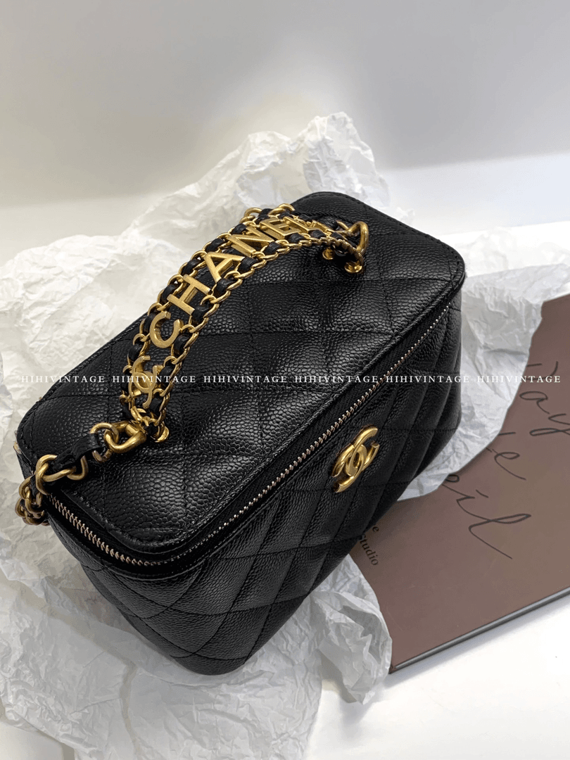 99新  HIHI/Chanel 黑金荔枝纹字母手柄盒子包 31开/8879313