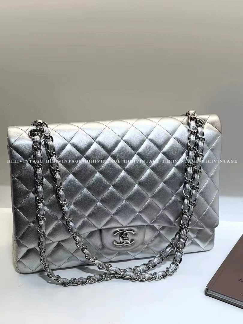 95新 Chanel/香奈儿 HIHI/Chanel 银色maxi 链条包/8907772
