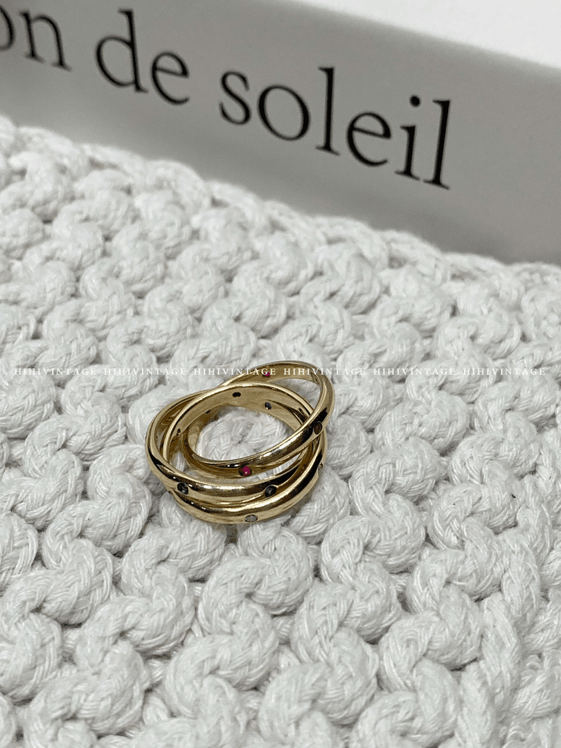 95新 Chanel/香奈儿 HIHI/Cartier 卡地亚 三环彩钻戒指/8776114