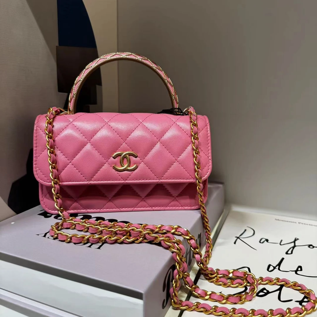 99新  HIHI/粉色金扣手柄mini woc斜挎包/9036915