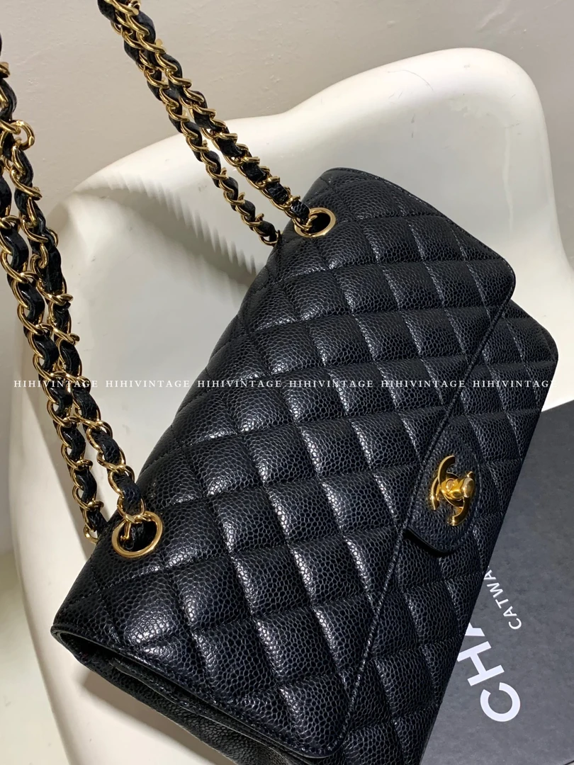 99新 Chanel/香奈儿 HIHI/黑金荔枝纹CF中号 27开9216802