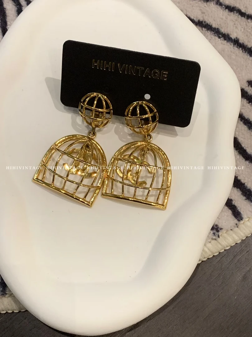 95新 Chanel/香奈儿 HIHI/Chanel 中古鸟笼双C耳夹/10712764