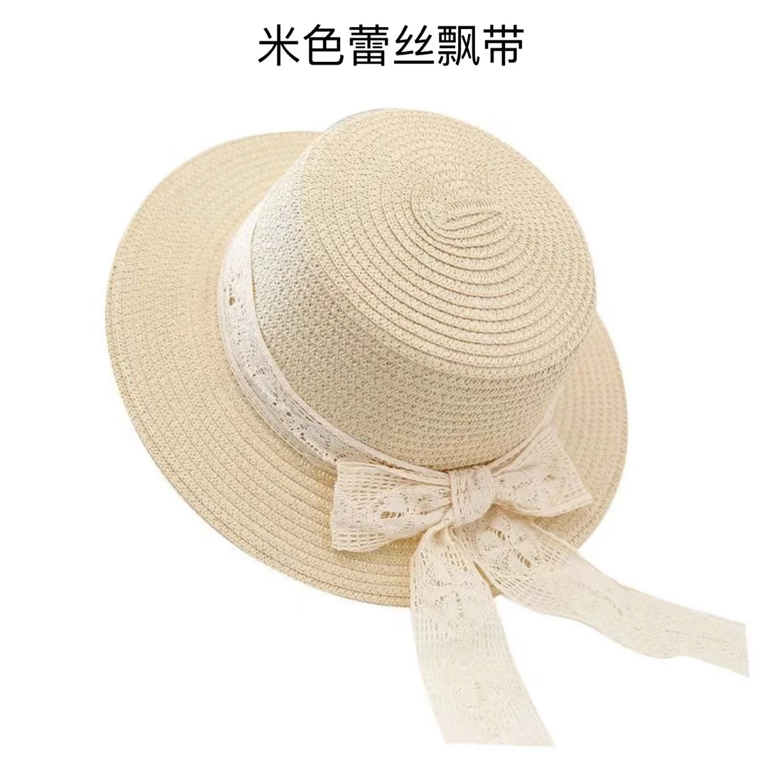 蝴蝶结草帽新款夏季沙滩帽子女百搭休闲时尚太阳帽遮阳帽平顶草帽