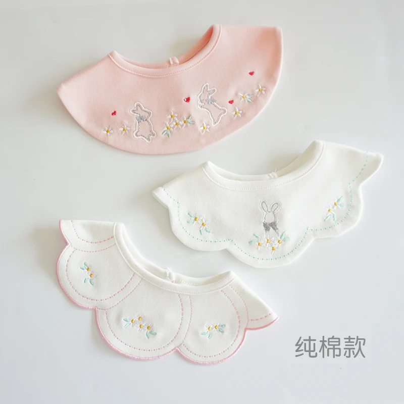 ins韩版新款婴儿围嘴花瓣360旋转宝宝口水巾棉质纱布围兜假领套装