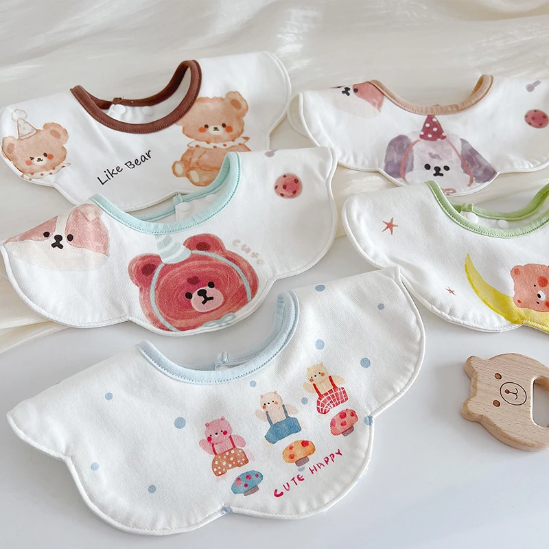 ins韩版新款口水巾婴儿围嘴新生防水口水围兜宝宝棉质漫画风0-2岁