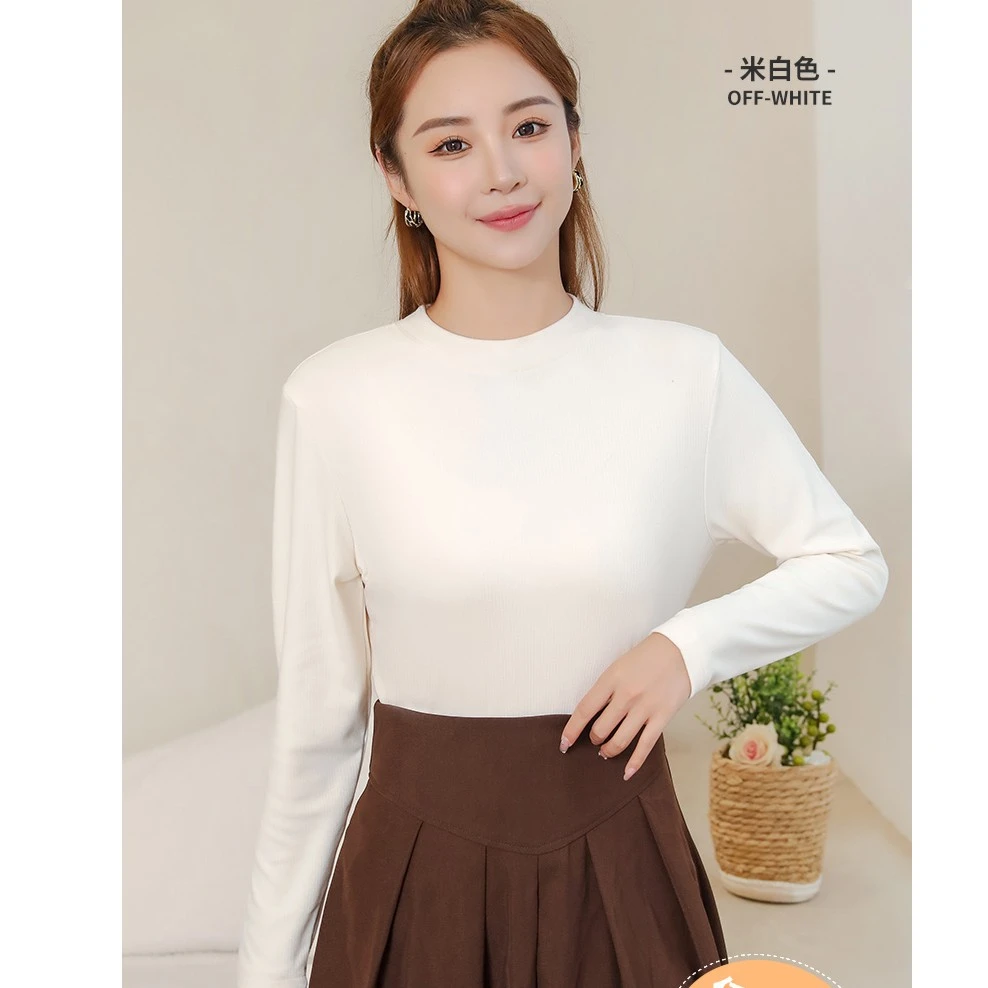 慕斯暖绒发热打底衫修身内搭保暖衣女长袖秋衣加厚加绒上衣冬