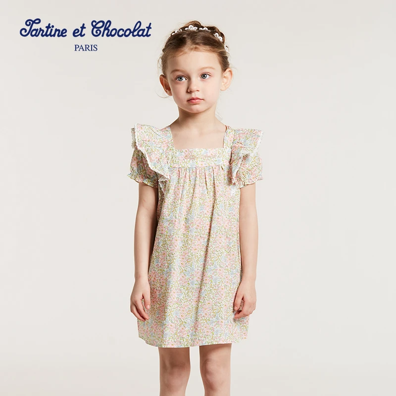 tartineetchocolat法国巧克力童装夏女童田园连衣裙CIOWE2341K