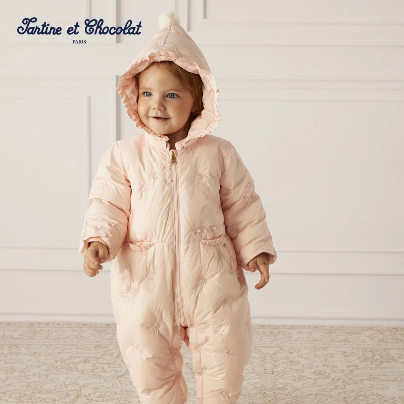 TC法国巧克力童装24冬季女宝可爱连帽鸭绒羽绒服CISUE4983A