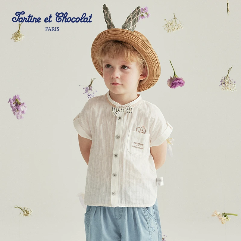 tartineetchocolat法国巧克力童装24夏男短袖衬衫上衣CIYAE2311T