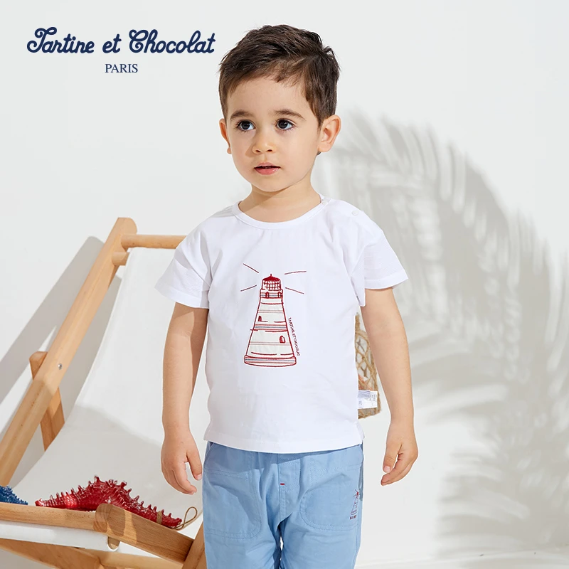 tartineetchocolat巧克力男童夏短袖印花棉T恤儿童上衣CIRAC6519Q