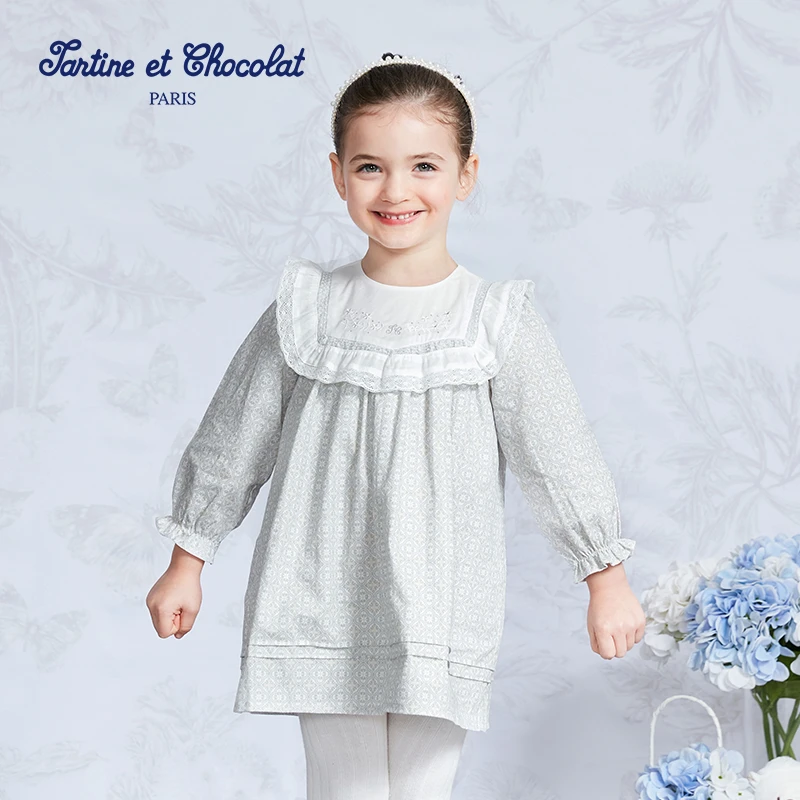 tartineetchocolat法国巧克力童装风感波粒印花裙CIOWD1143A