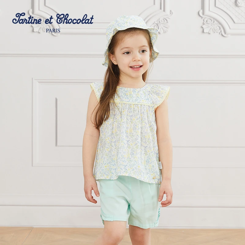 tartineetchocolat巧克力女童夏度假碎花吊带短裤套装CICZD2343A