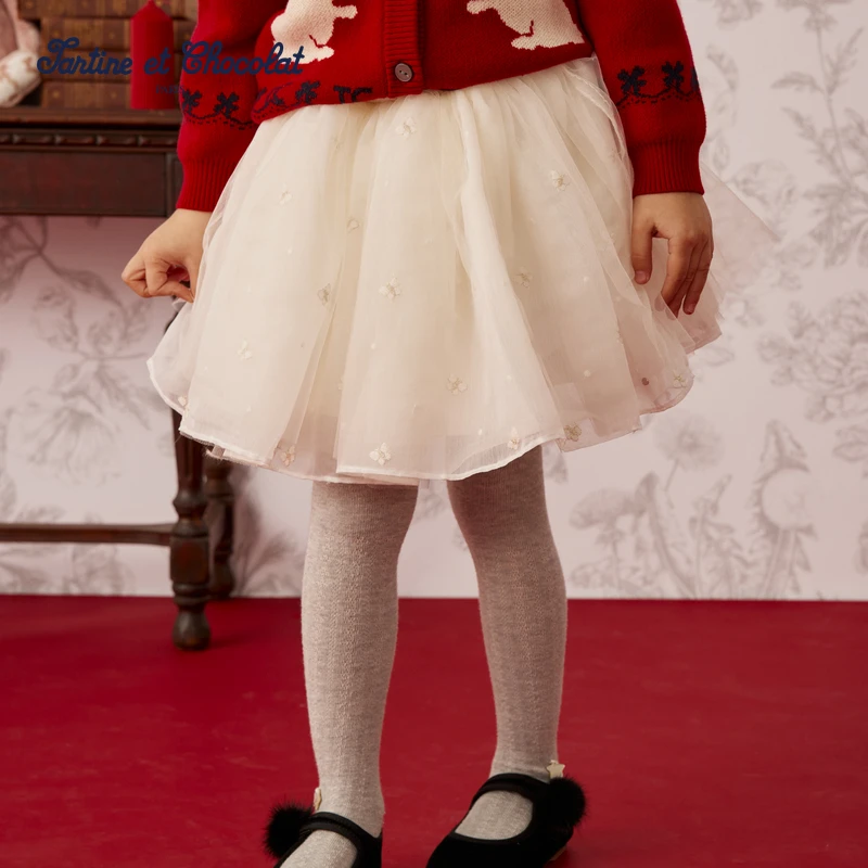 TC法国巧克力童装25春季新品女童蝴蝶刺绣半身裙