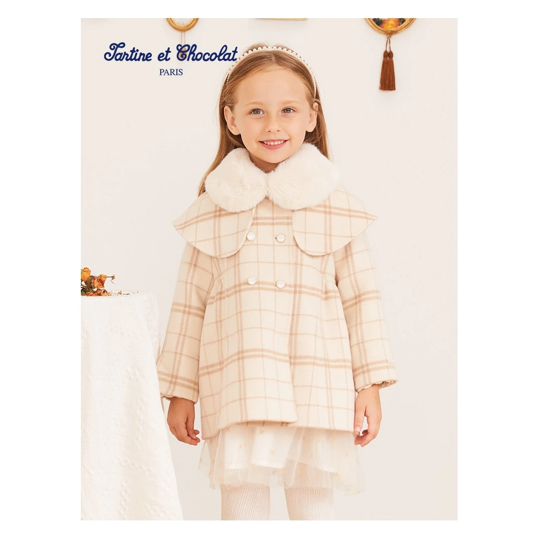 tartineetchocolat法国巧克力童装23冬女童绵羊毛外套CIJWD4942K