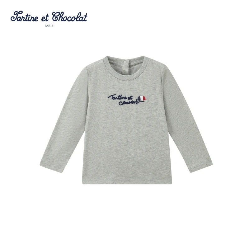 TC法国巧克力童装25春季新品男童简约刺绣长袖T恤