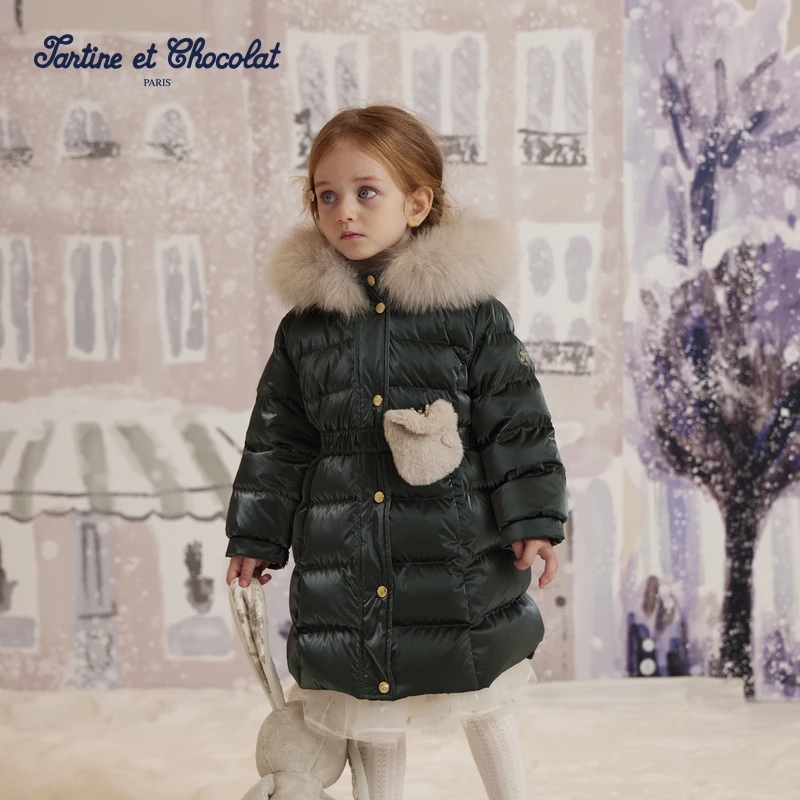 TC法国巧克力童装24秋冬新款女童鹅绒长款儿童羽绒服女小童羽绒服