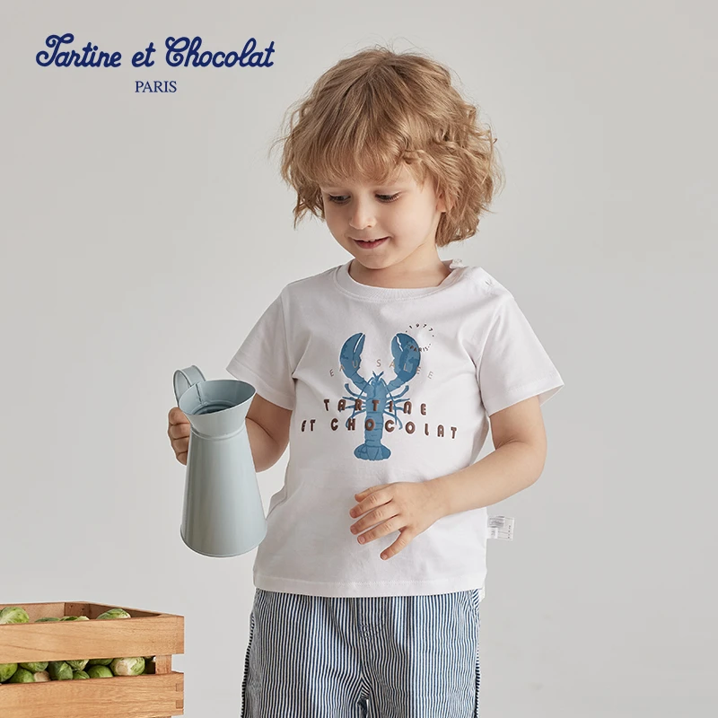 Tartineetchocolat24新品夏季男童全棉短袖印花T恤CIRAE2511A