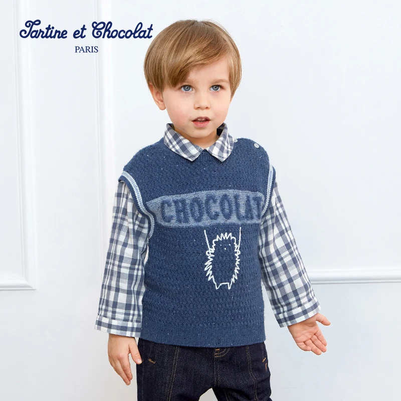 tartineetchocolat巧克力童装男童背心运动针织马甲CIVKC8811B